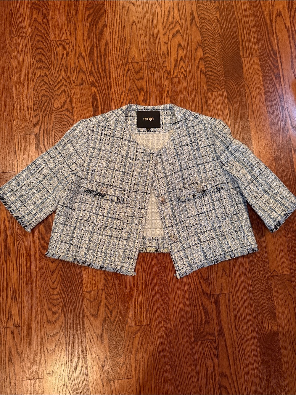 Maje Light Blue Tweed Cropped Blazer